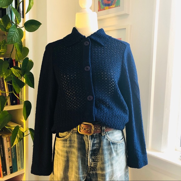 Vintage navy boxy fit knit sweater - Picture 2 of 8